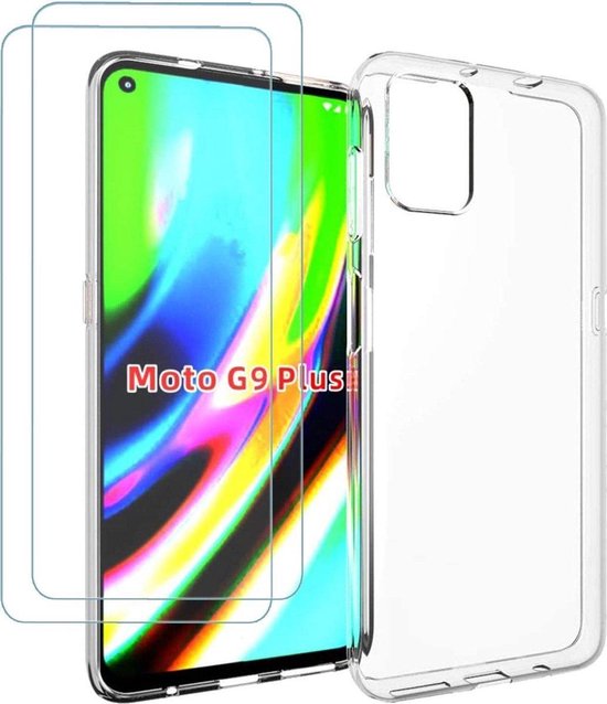 Motorola Moto G9 Plus Hoesjes – Soft TPU Siliconen Backcover – Inclusief 2x Screenprotector – Transparant-Ilumina Benelux