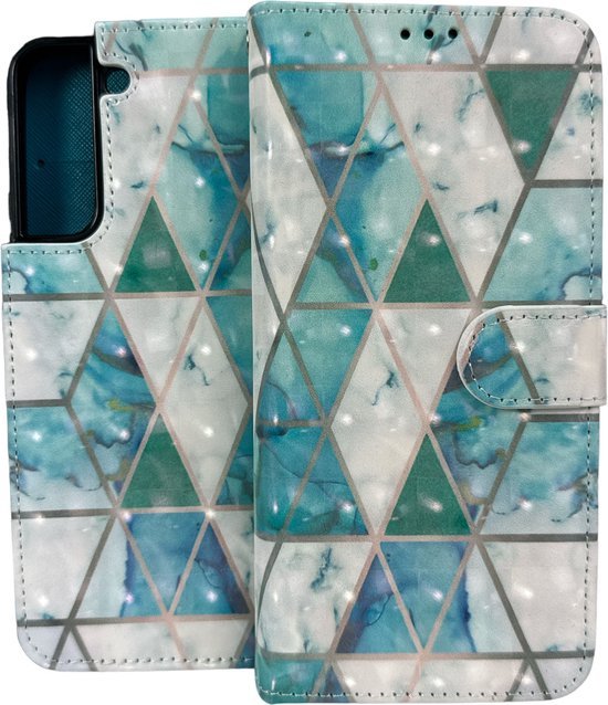 Samsung Galaxy S22 Plus Hoesjes – Portemonnee Book Case – Pasjeshouder – Magneetsluiting – Marmer Print-Ilumina Benelux