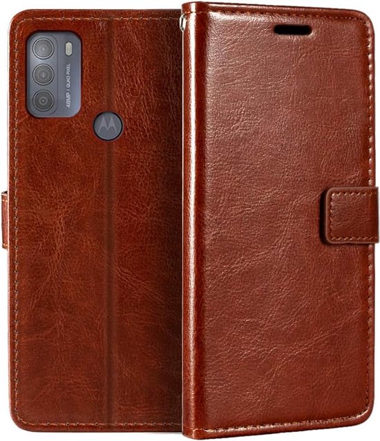 Motorola Moto G50 Hoesjes – Portemonnee Book Case – Pasjeshouder – Magneetsluiting – Bruin-Ilumina Benelux
