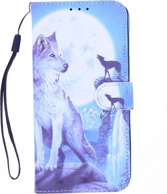 Oppo Find X2 Neo Hoesjes – Bookcase Portemonnee Hoes – Magneetsluiting – Wolf Print-Ilumina Benelux