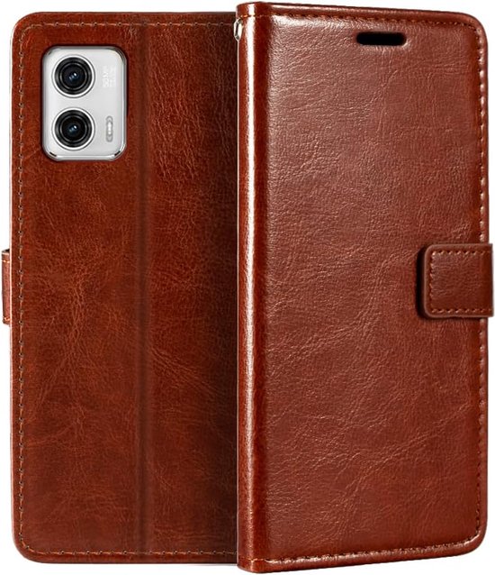 Motorola Moto G73 Hoesjes – Portemonnee Bookcase – Pasjeshouder – Magneetsluiting – Bruin