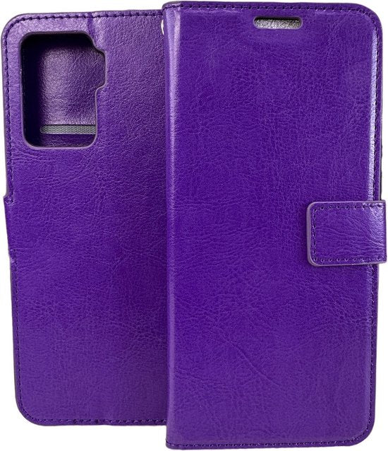 Oppo Reno 5 Lite Hoesjes – Portemonnee Bookcase – Pasjeshouder – 2 Pack Screenprotector Gehard Glas – Paars-Ilumina Benelux
