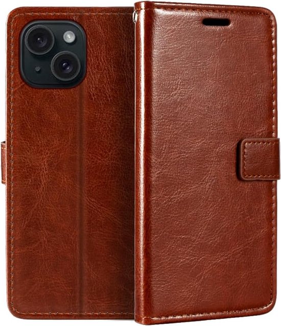 iPhone 15 Plus Hoesjes – Portemonnee Book Case – Pasjeshouder – Magneetsluiting – Bruin-Ilumina Benelux