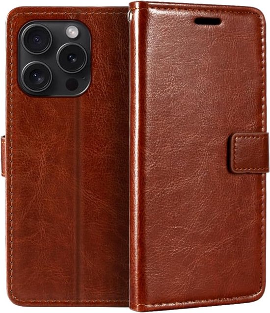 iPhone 15 Pro Hoesjes – Portemonnee Book Case – Pasjeshouder – Magneetsluiting – Bruin-Ilumina Benelux