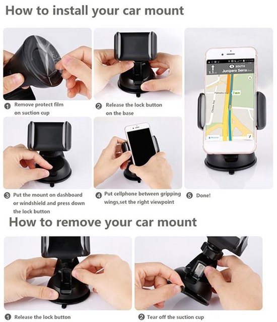 Telefoonhouder auto – Zuignap Dashboard & Raam – Verstelbaar – 360° Draaibaar – Zwart-Ilumina Benelux
