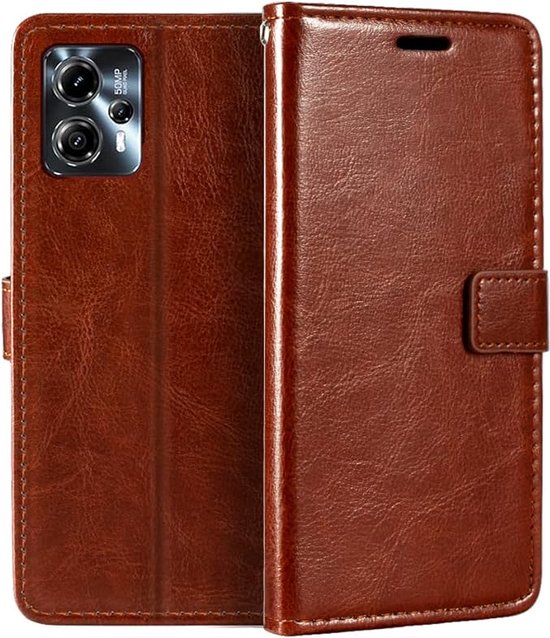 Motorola Moto G23 Hoesjes – Portemonnee Bookcase – Pasjeshouder – Magneetsluiting – Bruin-Ilumina Benelux