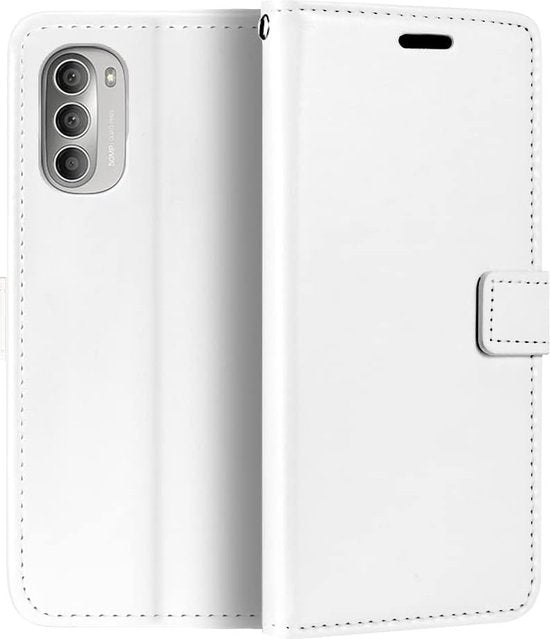 Motorola Moto G51 5G Hoesjes – Portemonnee Book Case – Magneetsluiting – 2x Screenprotector – Wit-Ilumina Benelux