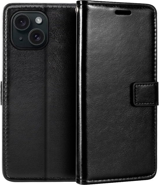 iPhone 15 Plus Hoesjes – Portemonnee Book Case – Pasjeshouder – Magneetsluiting – Zwart-Ilumina Benelux