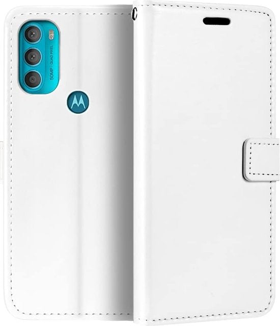 Motorola Moto G71 5G Hoesjes – Portemonnee Book Case – Pasjeshouder – 2x Screenprotector – Wit-Ilumina Benelux