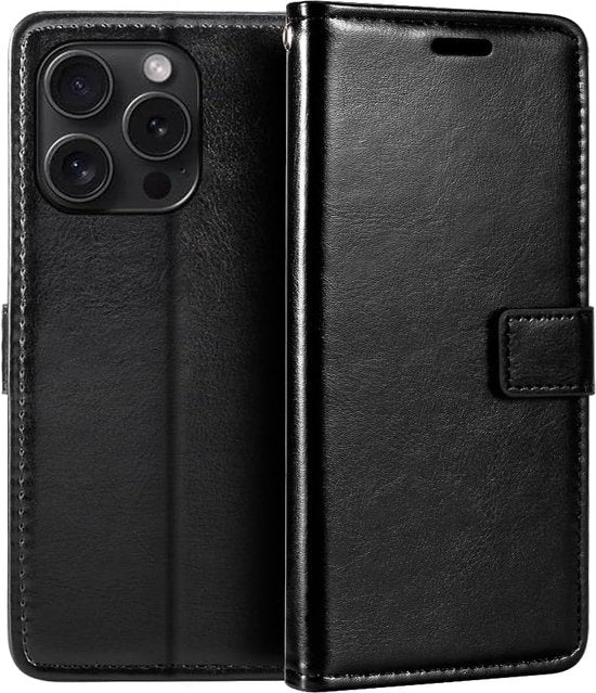 iPhone 15 Pro Hoesjes – Portemonnee Book Case – Pasjeshouder – Magneetsluiting – Zwart-Ilumina Benelux