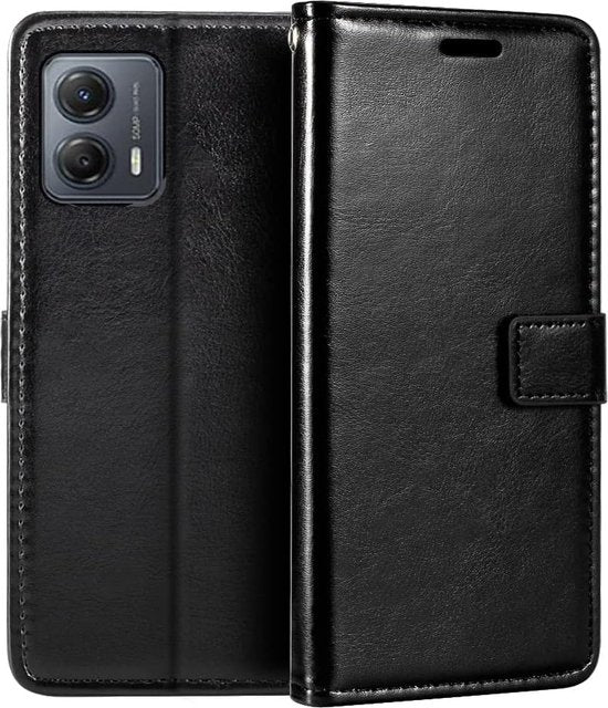 Motorola Moto G53 Hoesjes – Portemonnee Bookcase – Pasjeshouder – Magneetsluiting – Zwart-Ilumina Benelux