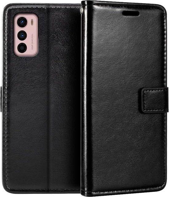 Motorola Moto G42 Hoesjes – Portemonnee Book Case – Magneetsluiting – 2x Screenprotector – Zwart-Ilumina Benelux