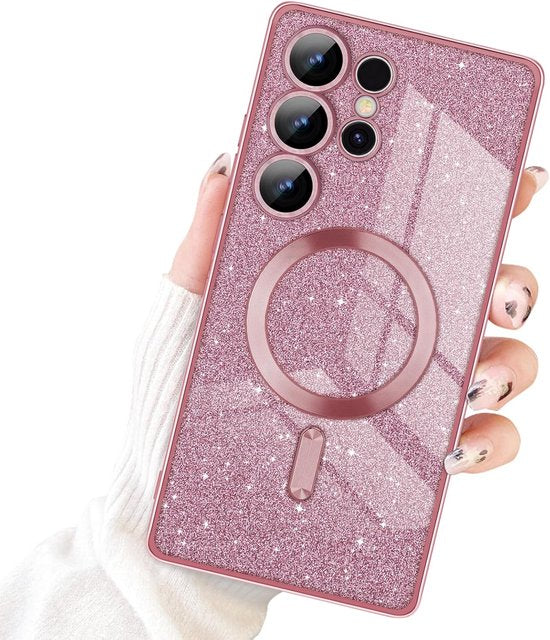 Samsung Galaxy S22 Ultra Hoesjes – MagSafe Compatibel – Glitter Sequin TPU Backcover – Zacht – Roze-Ilumina Benelux