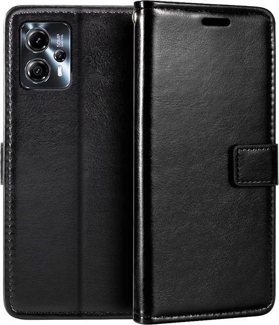 Motorola Moto G23 Hoesjes – Portemonnee Bookcase – Magneetsluiting – 2 Pack Gehard Glas – Zwart-Ilumina Benelux