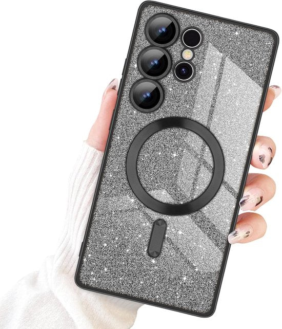 Samsung Galaxy S23 Ultra Hoesjes – MagSafe Compatibel – Glitter Sequin TPU Backcover – Zwart-Ilumina Benelux