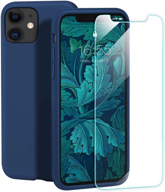 iPhone 11 Hoesjes – Siliconen TPU Backcover – Soft Case – 2x Screenprotector Gehard Glas – Blauw-Ilumina Benelux