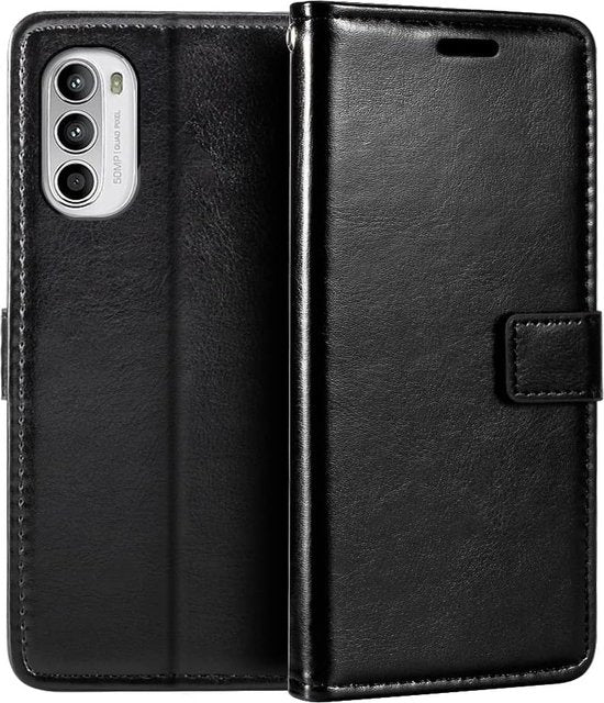 Motorola Moto G52/G82 Hoesjes – Portemonnee Book Case – Pasjeshouder – Magneetsluiting – Zwart-Ilumina Benelux
