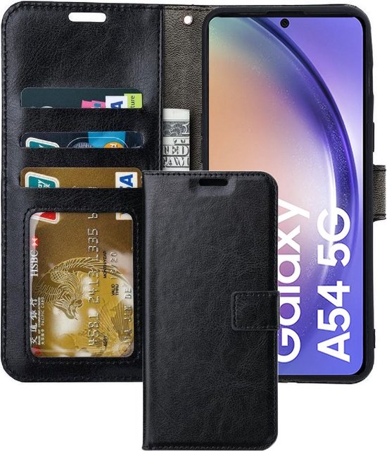 Samsung Galaxy A54 Hoesjes – Portemonnee Book Case – Pasjeshouder – Magneetsluiting – Zwart-Ilumina Benelux