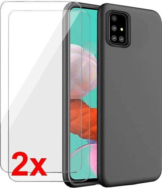 Samsung Galaxy A51 Hoesjes – Siliconen TPU Backcover – Soft Cover – 3x Gehard Glas Screenprotector – Zwart-Ilumina Benelux
