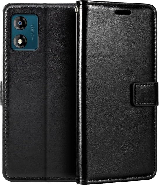 Motorola Moto E13 Hoesjes – Portemonnee Bookcase – Pasjeshouder – 2x Gehard Glas Screenprotector – Zwart-Ilumina Benelux