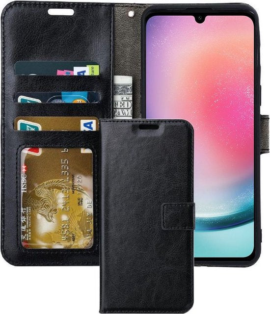 Samsung Galaxy A34 Hoesjes – Portemonnee Hoes – 2 Pack Screenprotector – Pasjeshouder – Zwart-Ilumina Benelux