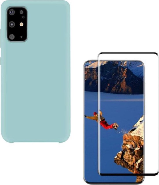 Samsung Galaxy S20 Ultra Hoesjes – Liquid Siliconen Backcover – Soft Touch Flexibel – Incl. Screenprotector – Mist Blauw-Ilumina Benelux