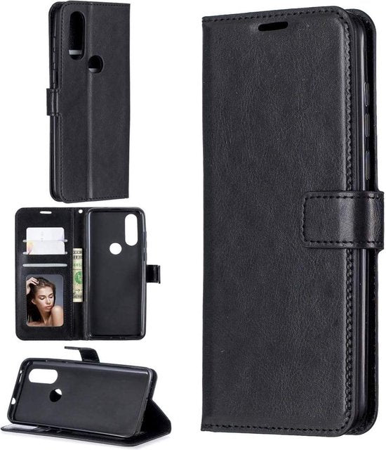 Motorola One Vision Hoesjes – Portemonnee Book Case – Pasjeshouder – 2x Screenprotector – Zwart-Ilumina Benelux