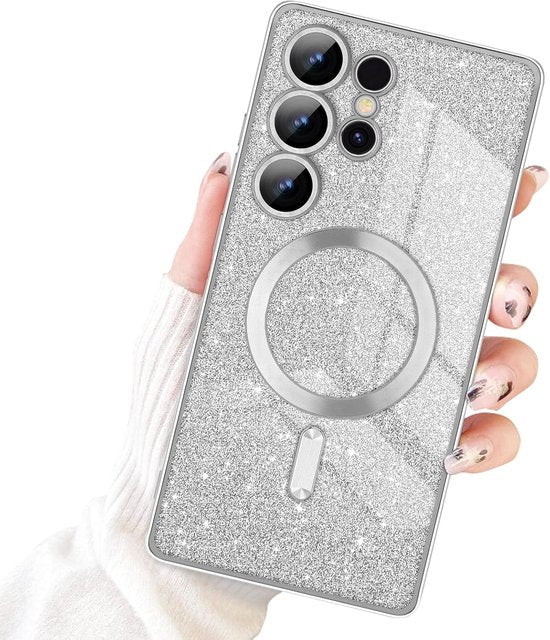 Samsung Galaxy S23 Ultra Hoesjes – Glitter Sequin Backcover – MagSafe Compatibel – Zachte TPU Case – Zilver-Ilumina Benelux