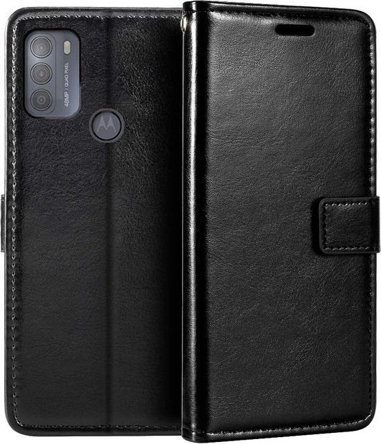 Motorola Moto G50 Hoesjes – Portemonnee Book Case – Pasjeshouder – Magneetsluiting – Zwart-Ilumina Benelux