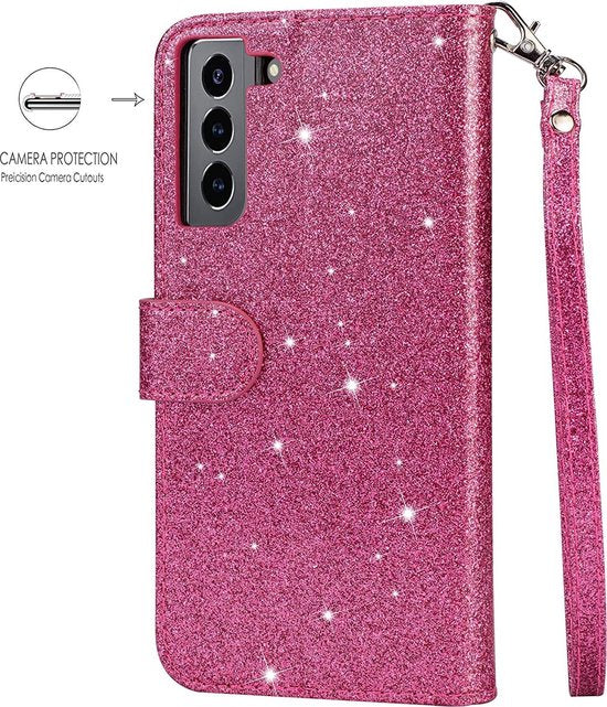 Oppo A52/A72/A92 Hoesjes – Glitter Portemonnee Case – Rits & Koord – Pasjeshouder – Roze-Ilumina Benelux