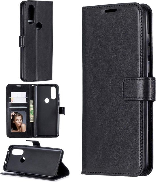 Motorola Moto G Pro 2020 Hoesjes – Portemonnee Book Case – Pasjeshouder – 2x Screenprotector – Zwart-Ilumina Benelux