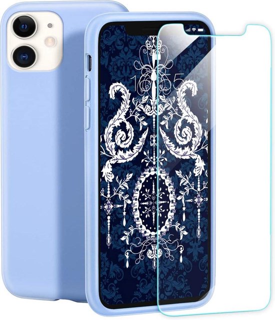 iPhone 11 Hoesjes – Liquid Siliconen Backcover – TPU Soft Case – 2x Screenprotector Gehard Glas – Lichtblauw-Ilumina Benelux
