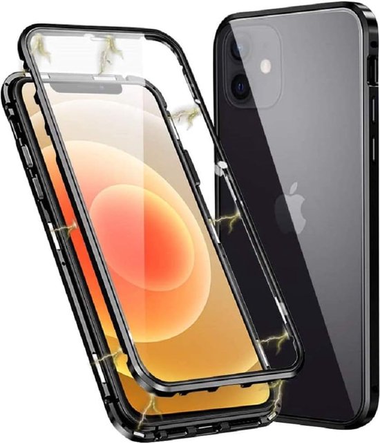 iPhone 12 Hoesjes – Magnetische 360° Cover – Metalen Frame – Gehard Glas Achterkant + Screenprotector – Zwart-Ilumina Benelux