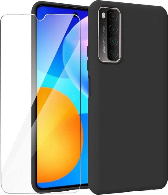 Huawei P Smart 2021 Hoesjes – Siliconen Backcover – Inclusief 2x Screenprotector – Zwart-Ilumina Benelux