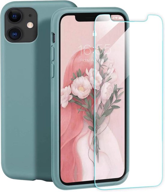 iPhone 11 Pro Max Hoesjes – Siliconen Backcover – Inclusief Screenprotector Gehard Glas – Anti-kras – Pine Groen-Ilumina Benelux