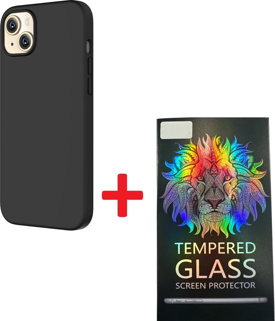 iPhone 15 Plus Hoesjes – Liquid Siliconen Backcover + Screenprotector – Schokbestendig – Zwart-Ilumina Benelux