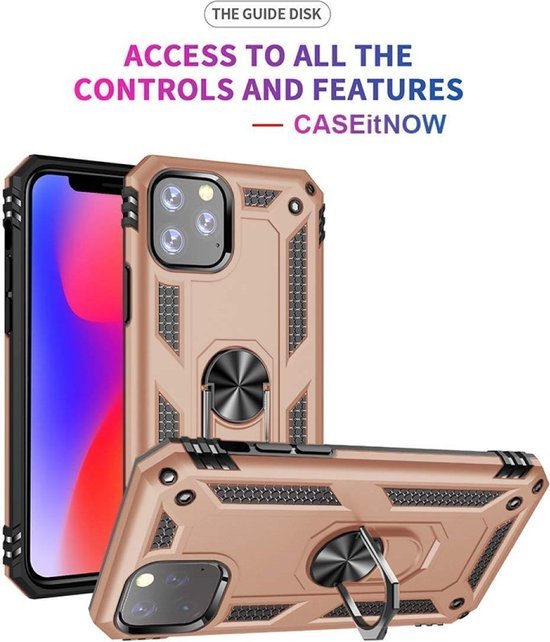 iPhone 11 Pro Hoesjes – Anti-Shock Hybrid Backcover – Ringhouder Armor – Schokbestendig – Goud-Ilumina Benelux