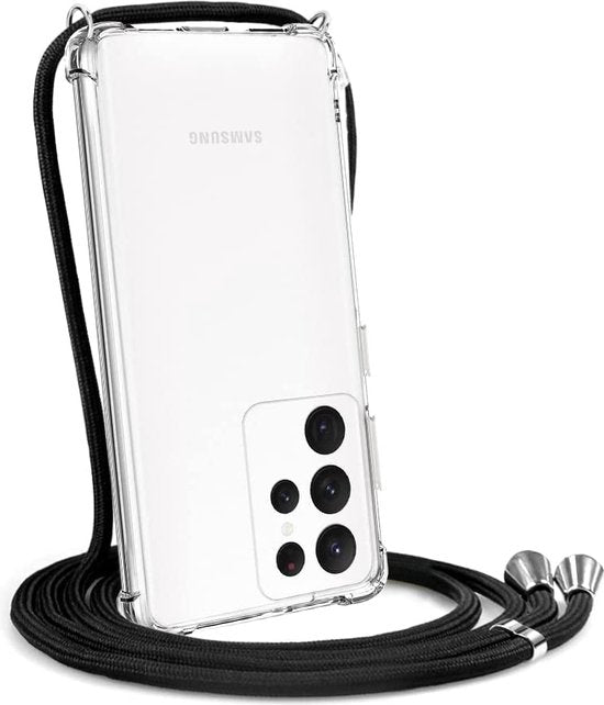 Samsung Galaxy S22 Ultra 5G Hoesjes – Backcover met Koord – Schokbestendig – Schouder/Nek Draagriem – Zwart-Ilumina Benelux