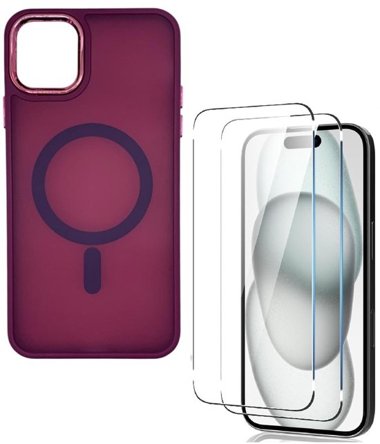 iPhone 16 Hoesjes – Magnetisch MagSafe Compatibel – Matte Backcover – 2x Screenprotector – Rood-Ilumina Benelux
