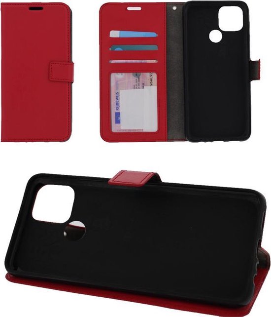 Oppo A15 Hoesjes – Bookcase Portemonnee Hoes – Pasjeshouder – Magneetsluiting – Rood + 2x Screenprotector-Ilumina Benelux