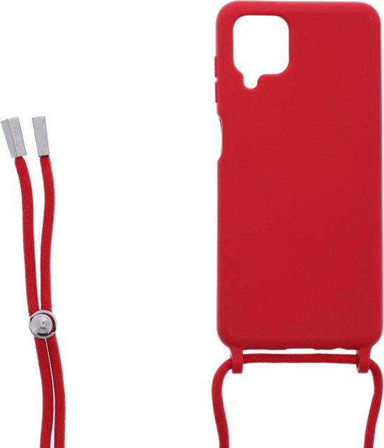 Samsung Galaxy A12 Hoesjes – Siliconen Backcover met Ketting – TPU – Rood-Ilumina Benelux