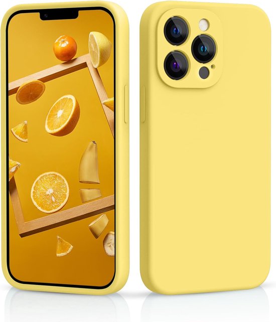 iPhone 13 Pro Max Hoesjes – Liquid Siliconen Backcover – Flexibele TPU – Camera Allround Bescherming – Geel-Ilumina Benelux