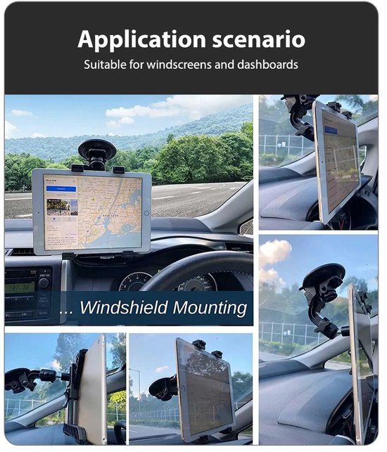 Tablethouder auto – 360° draaibaar voorruit & dashboard – Voor 7-11 inch tablets en grote smartphones – Zwart