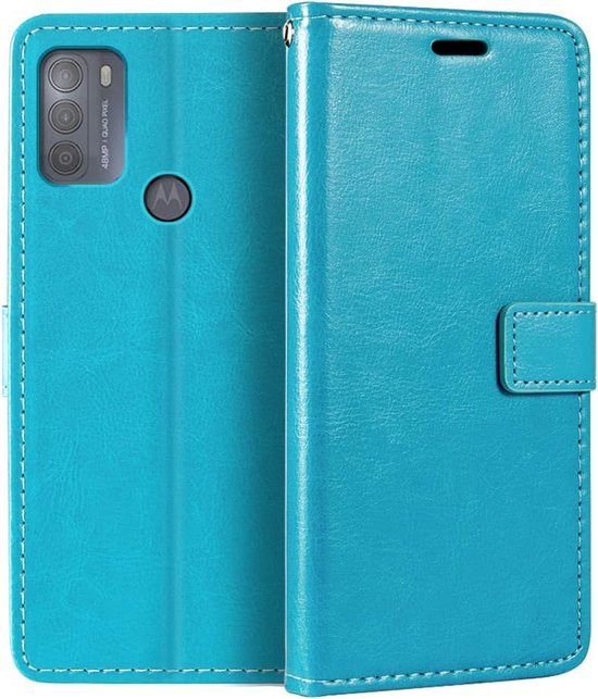 Motorola Moto G50 Hoesjes – Portemonnee Book Case – Pasjeshouder – Magneetsluiting – Turquoise-Ilumina Benelux