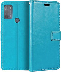 Motorola Moto G50 Hoesjes – Portemonnee Book Case – Pasjeshouder – Magneetsluiting – Turquoise