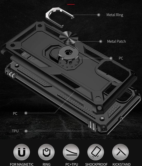 Anti-Shock Hybrid Ring Armor Hoesje Geschikt voor: Samsung Galaxy M51 - goud
