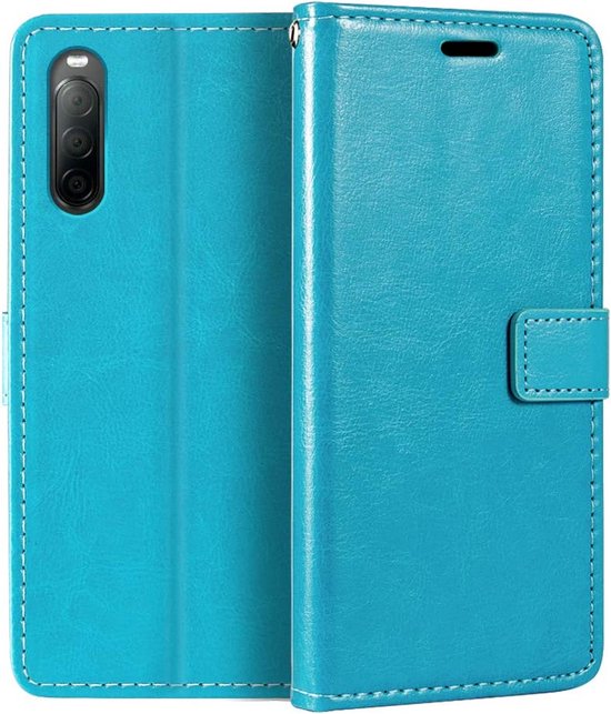 Sony Xperia 10 II Hoesjes – Bookcase Portemonnee – Pasjeshouder – 1x Screenprotector – Turquoise-Ilumina Benelux
