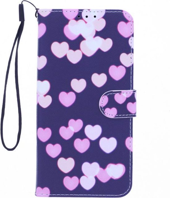 Nokia 2.4 Hoesjes – Bookcase Portemonnee Hoes – Magneetsluiting – Hearts Print – Roze-Ilumina Benelux