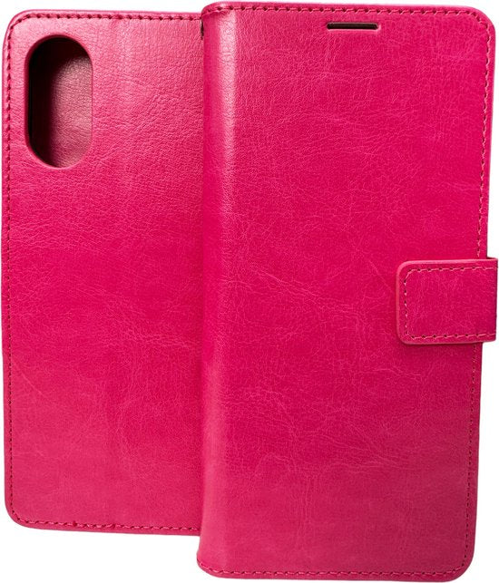 Oppo A17 Hoesjes – Portemonnee Bookcase – Pasjeshouder – Inclusief Screenprotector – Roze-Ilumina Benelux