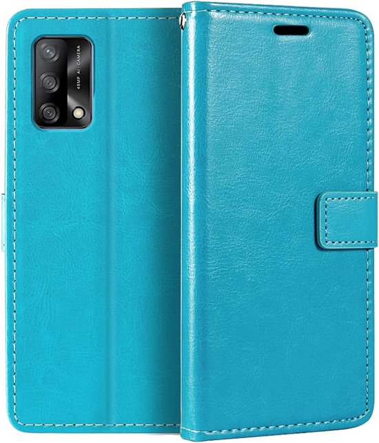 Oppo A54 5G/A74 5G Hoesjes – Portemonnee Book Case – Pasjeshouder – 2x Gehard Glas Screenprotector – Turquoise-Ilumina Benelux